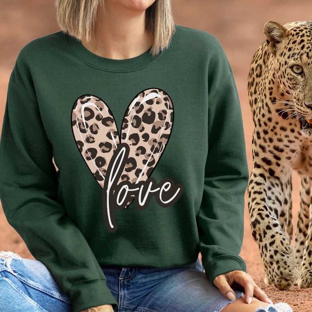 Love Heart Sweatshirt Mother, Daughther, Girlfriend Military Green